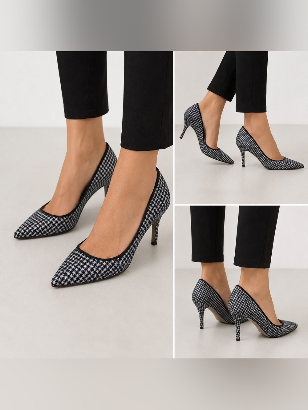 J. Crew Black & White Houndstooth Pointed-Toe Pumps